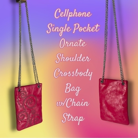 Studded Single Pocket Ornate Shoulder
Crossbody Bag Chain Strap Hot Coral Pink - Picture 1 of 7